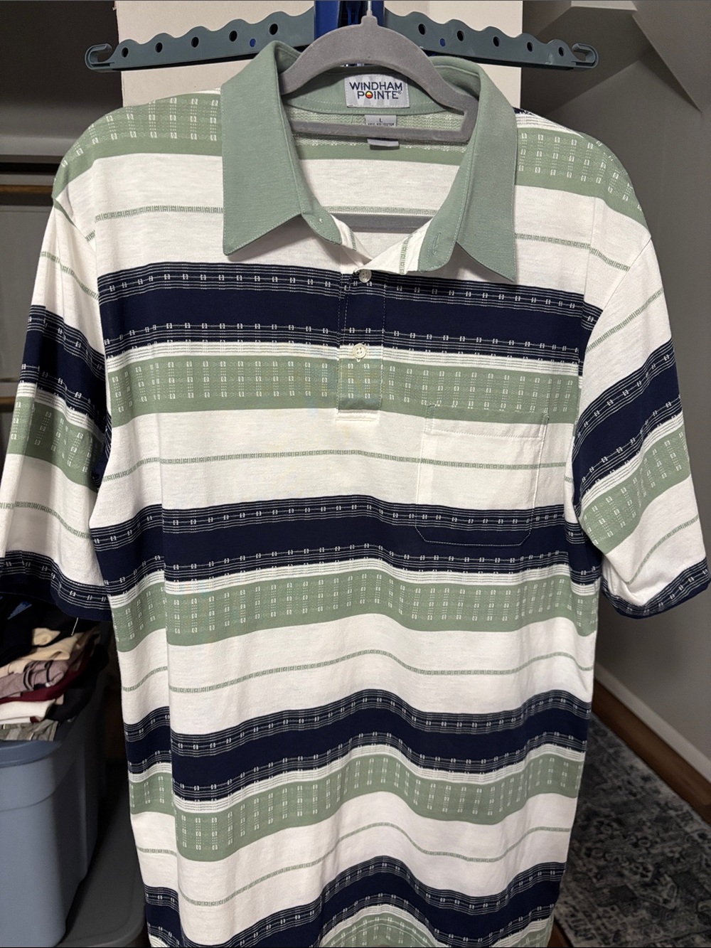 Windham Pointe Men’s Short-Sleeve Polo in Sage Green, Navy & White